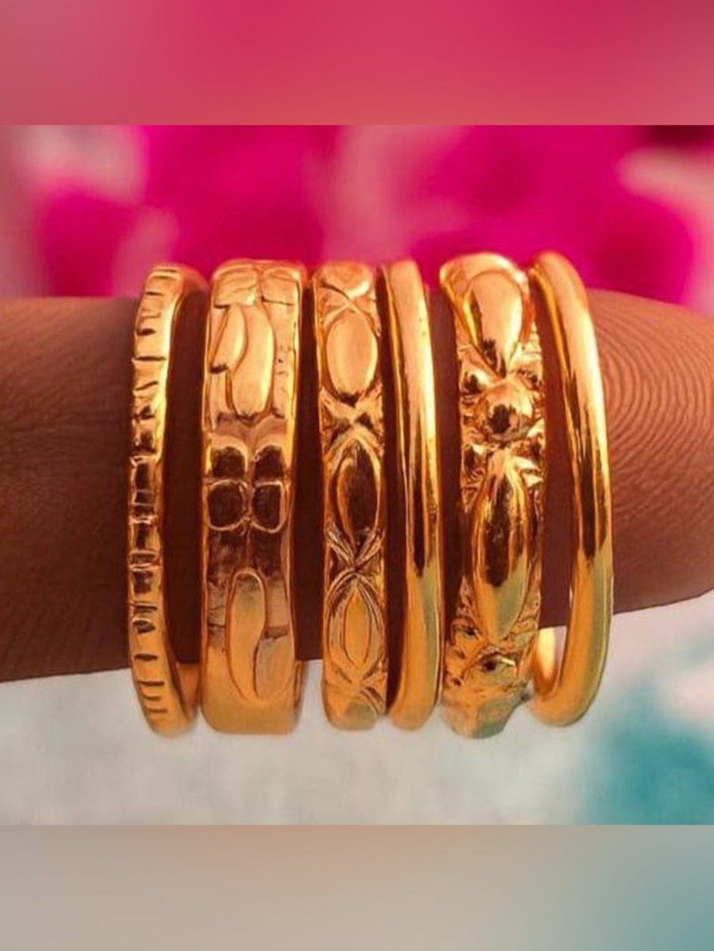 Gold-Plated 5-Stackable Indian Ring Set -7.5 US